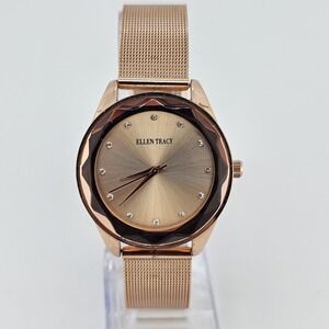 Ellen Tracy Women's Watch 34MM Gold Dial Gold Mesh Bands NEW Battery